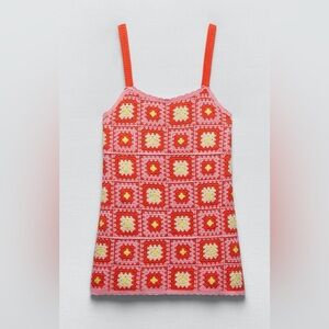 Zara Crochet Square-Pattern Mini Dress